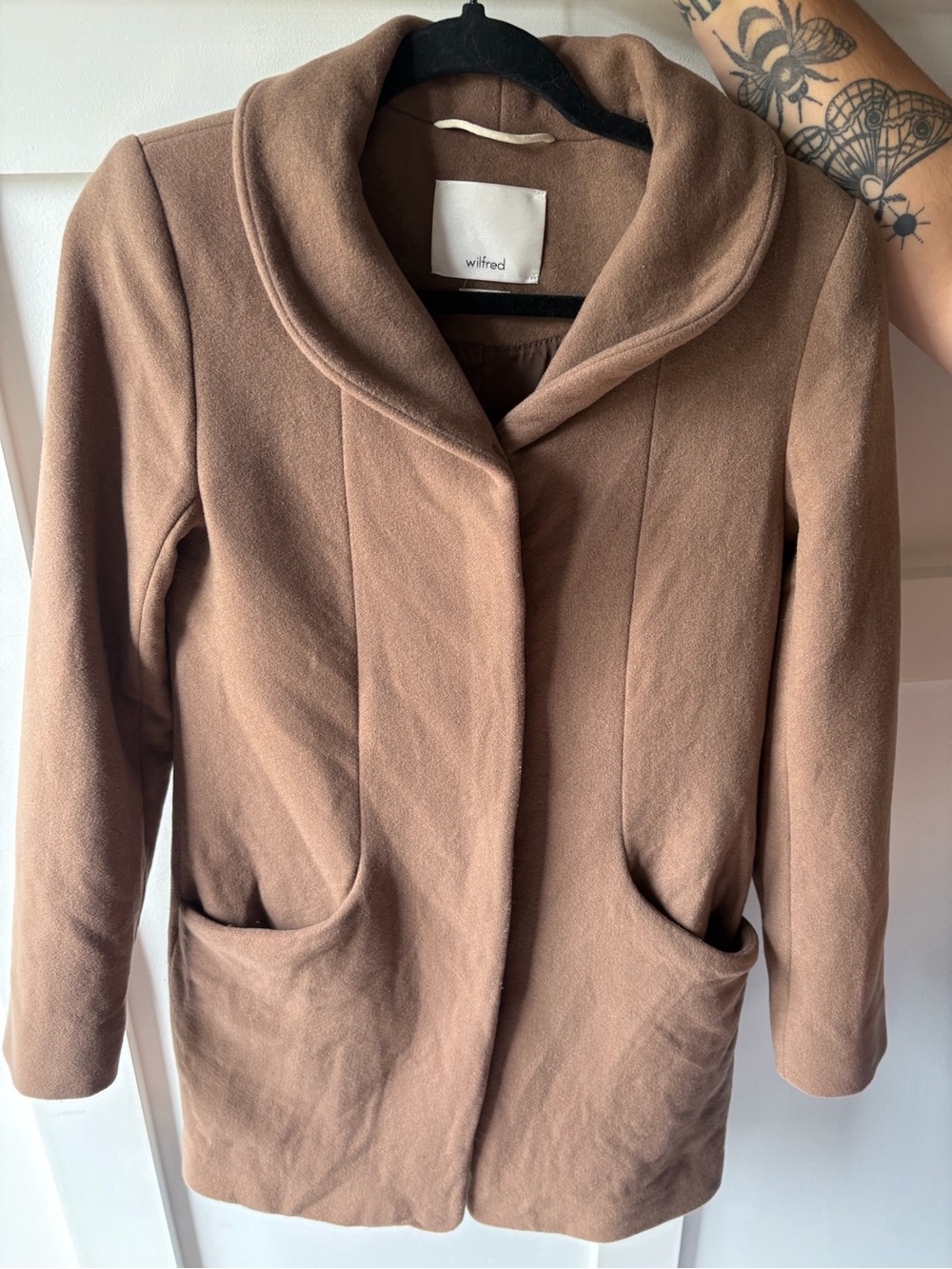 Wilfred Aritzia Wool Cashmere Blend Cocoon Coat Camel Brown XS
